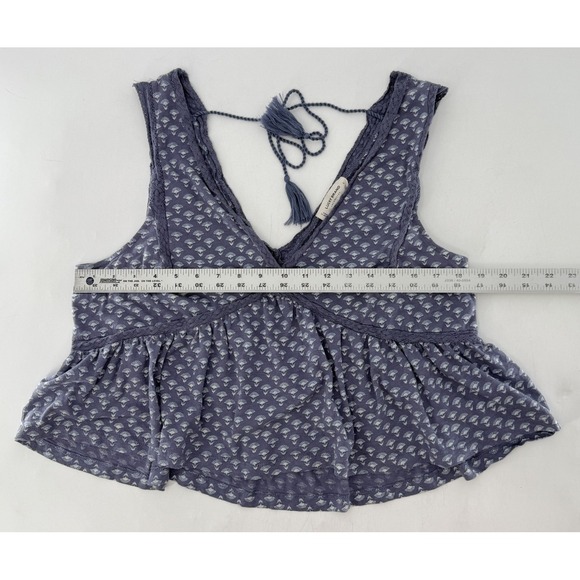 Lucky Brand Blue Cropped Babydoll Crochet Peplum Tank Top Sz L Boho Y2K Festival - Picture 9 of 9